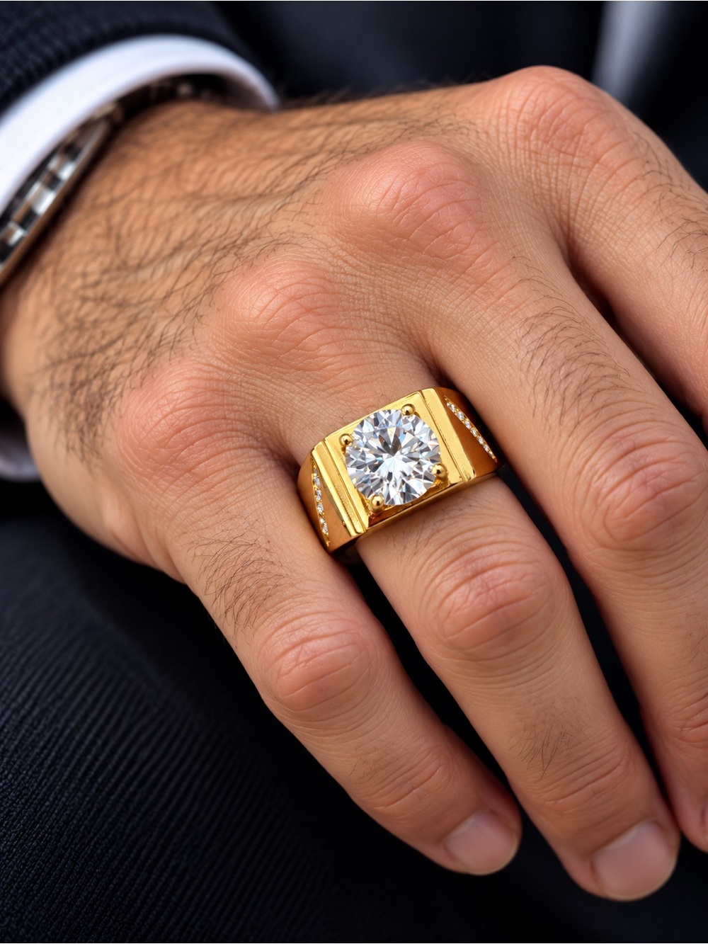 Men’s 3CT Moissanite 18K Gold Plated Adjustable Ring